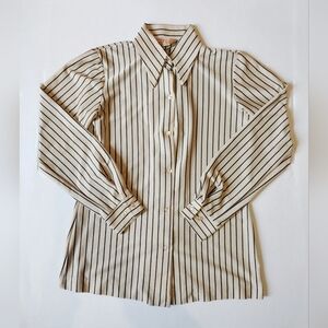 Vintage Koret of California Cream and Black Striped Button Down